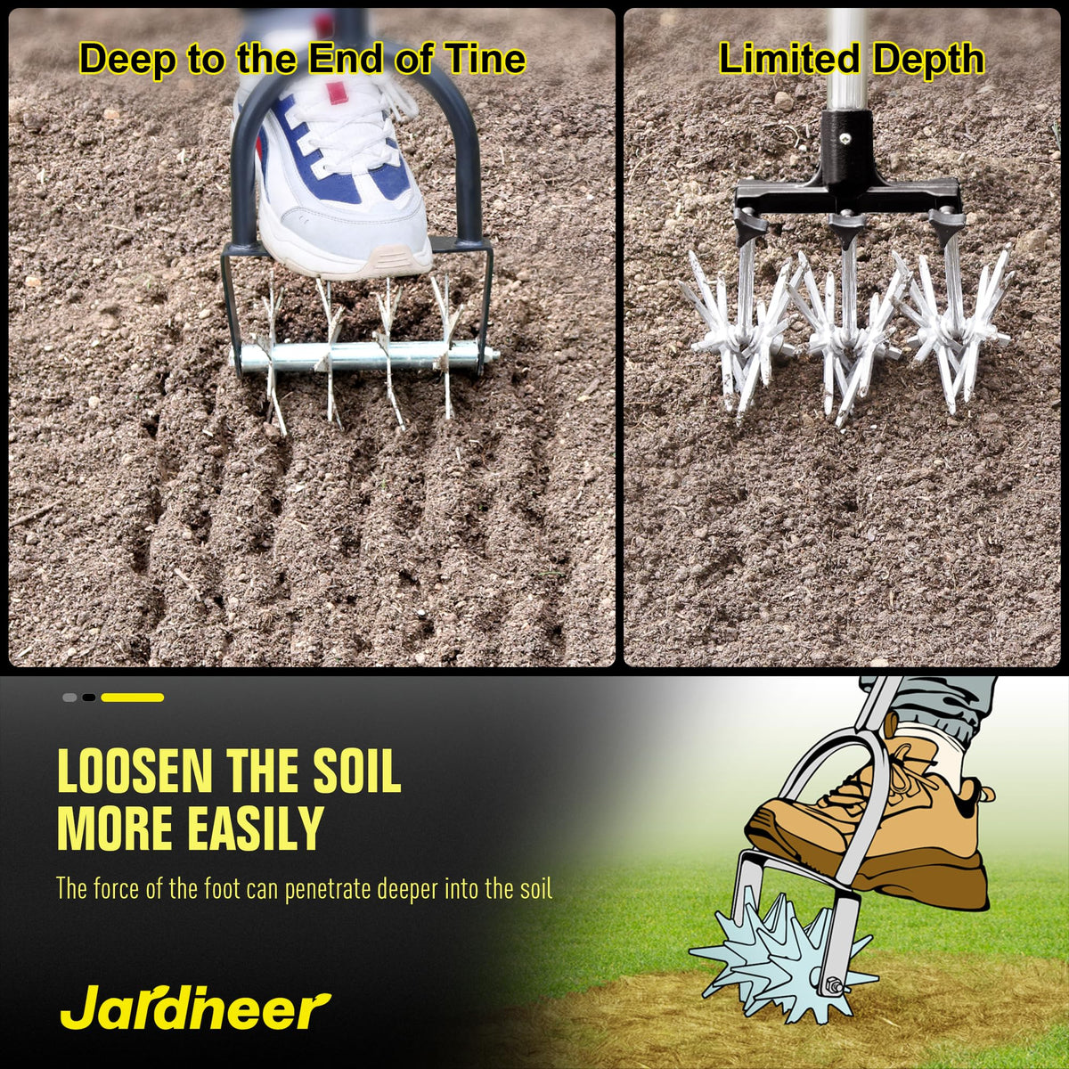 Jardineer Rotary Cultivator enables soil aeration and clump-breaking for healthier beds