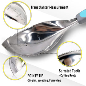 Jardineer trowel serrated edge cuts through roots for easy weeding