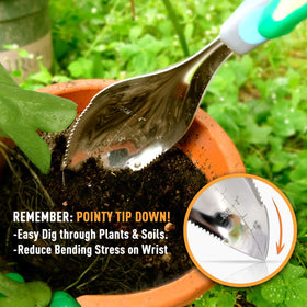 Jardineer trowel close-up of ergonomic handle for reduced hand fatigue