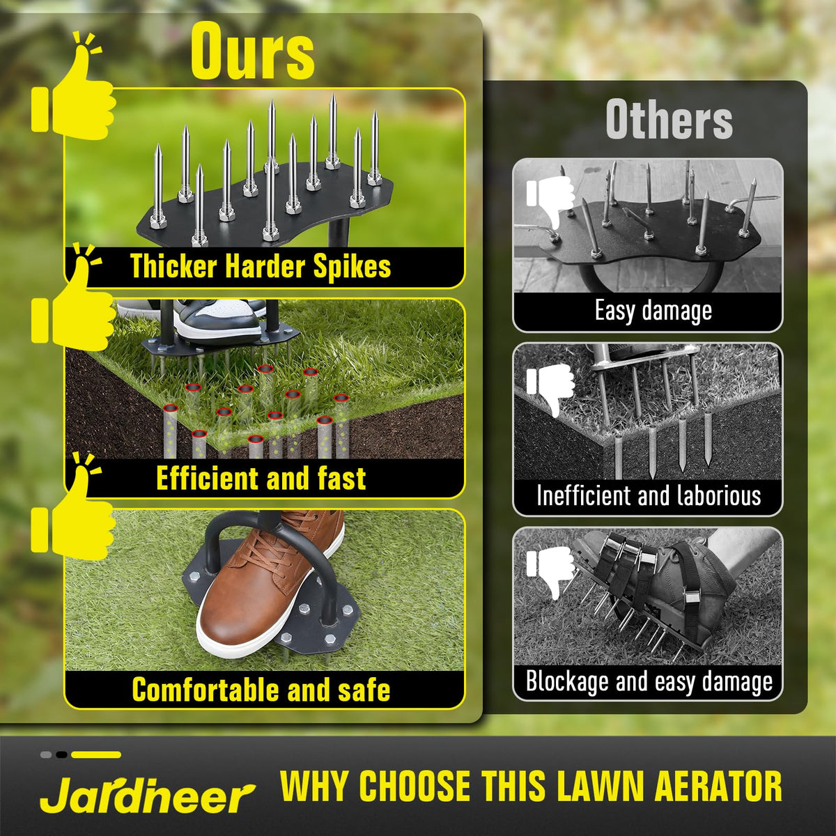 Jardineer wide foot bar with cushioned grip reduces fatigue.