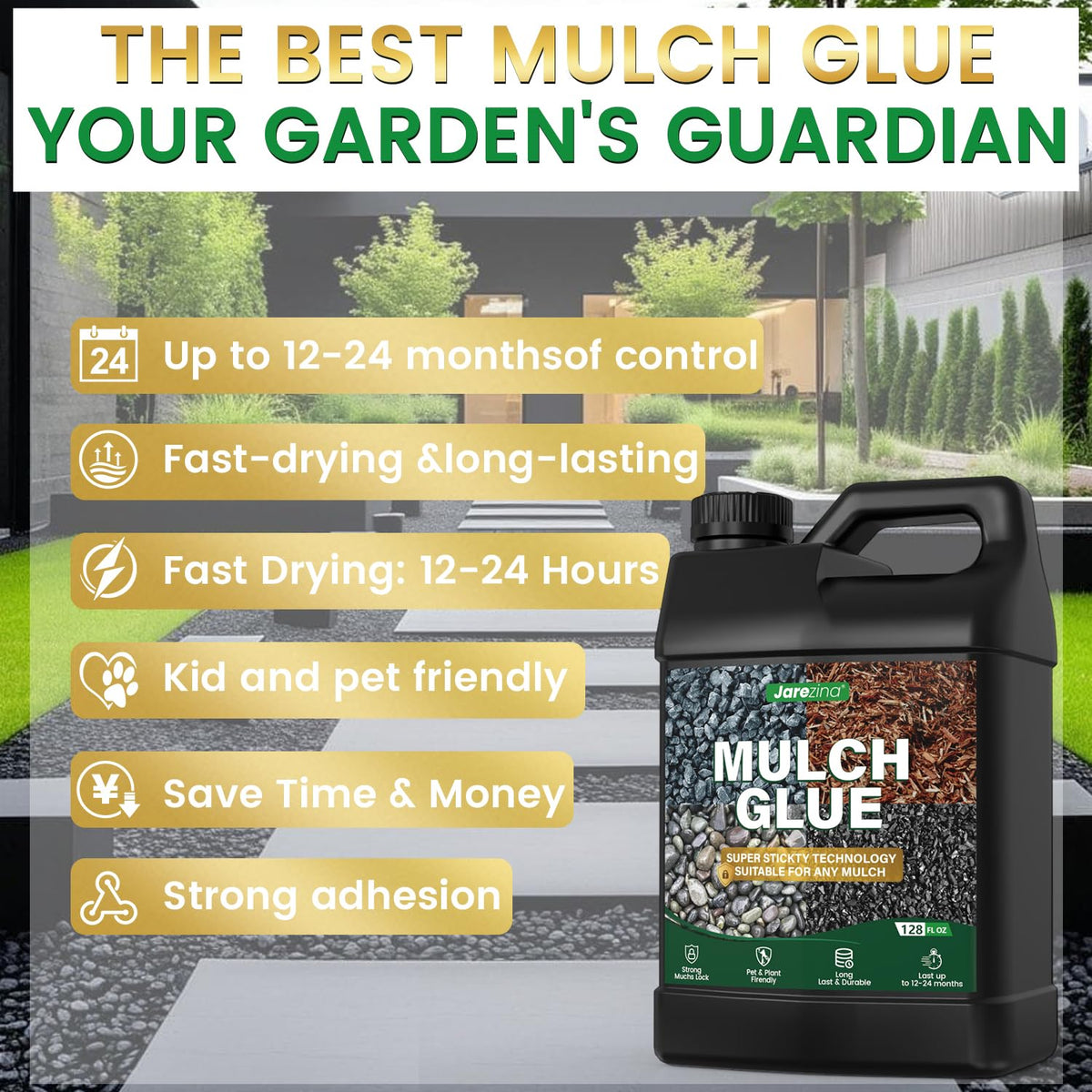 Jarezina Mulch Glue in rainy conditions shows rain-resistant hold for paths