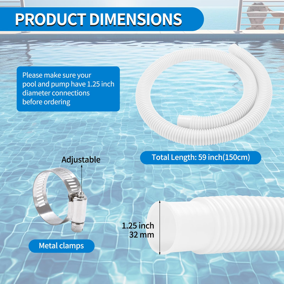 Jarkamm hoses showing universal 1.25-inch compatibility with pumps