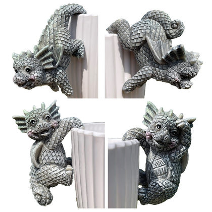 JARPSIRY cute dragon figurine perched on edge of pot for plant decor