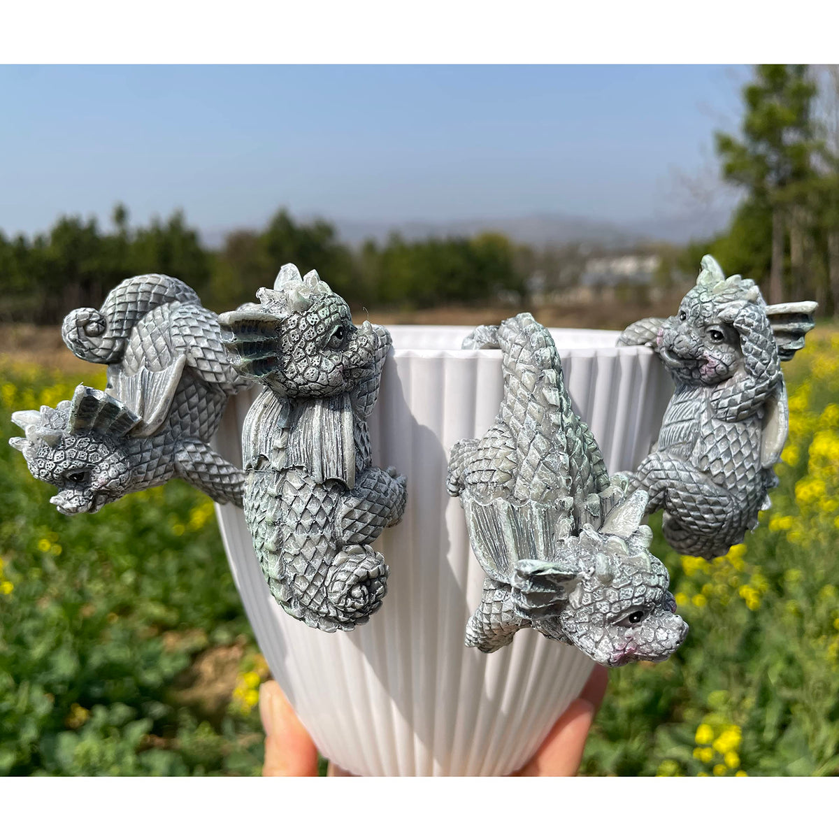JARPSIRY hanging dragon statue displayed on planter for outdoor charm