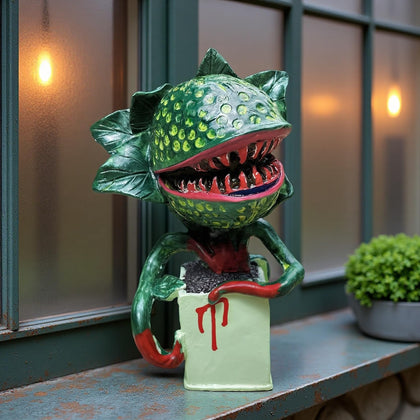 JARPSIRY horror piranha plant garden statue enhances outdoor ambiance with eerie charm.