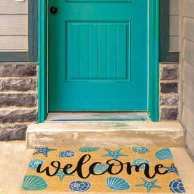 JarThenaAMCS seashell mat suits indoor and outdoor doors for seasonal decor.