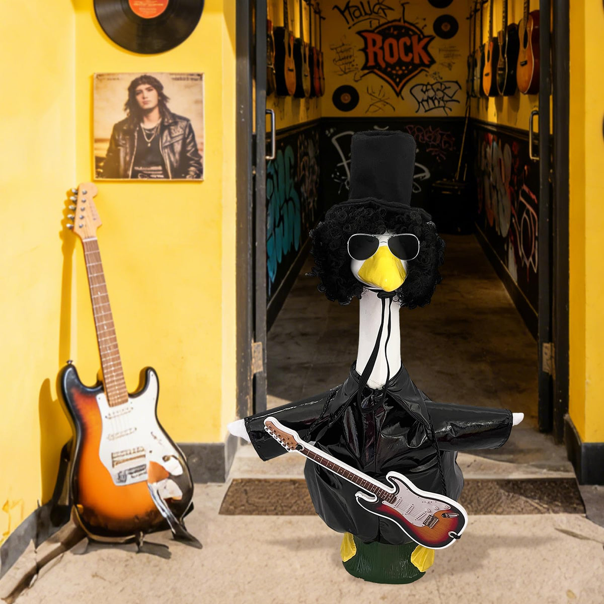 JarThenaAMCS Rock Roll Goose Guitar offers complete prop for festive decoration.