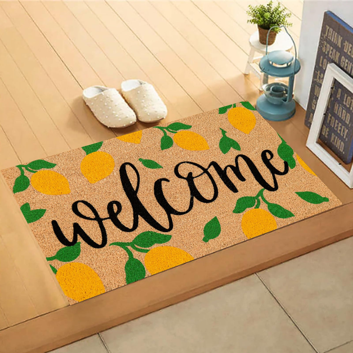 JarThenaAMCS yellow summer decor mat adding bright welcome vibes