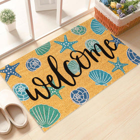 JarThenaAMCS welcome letters on coir mat scrapes shoes effectively.