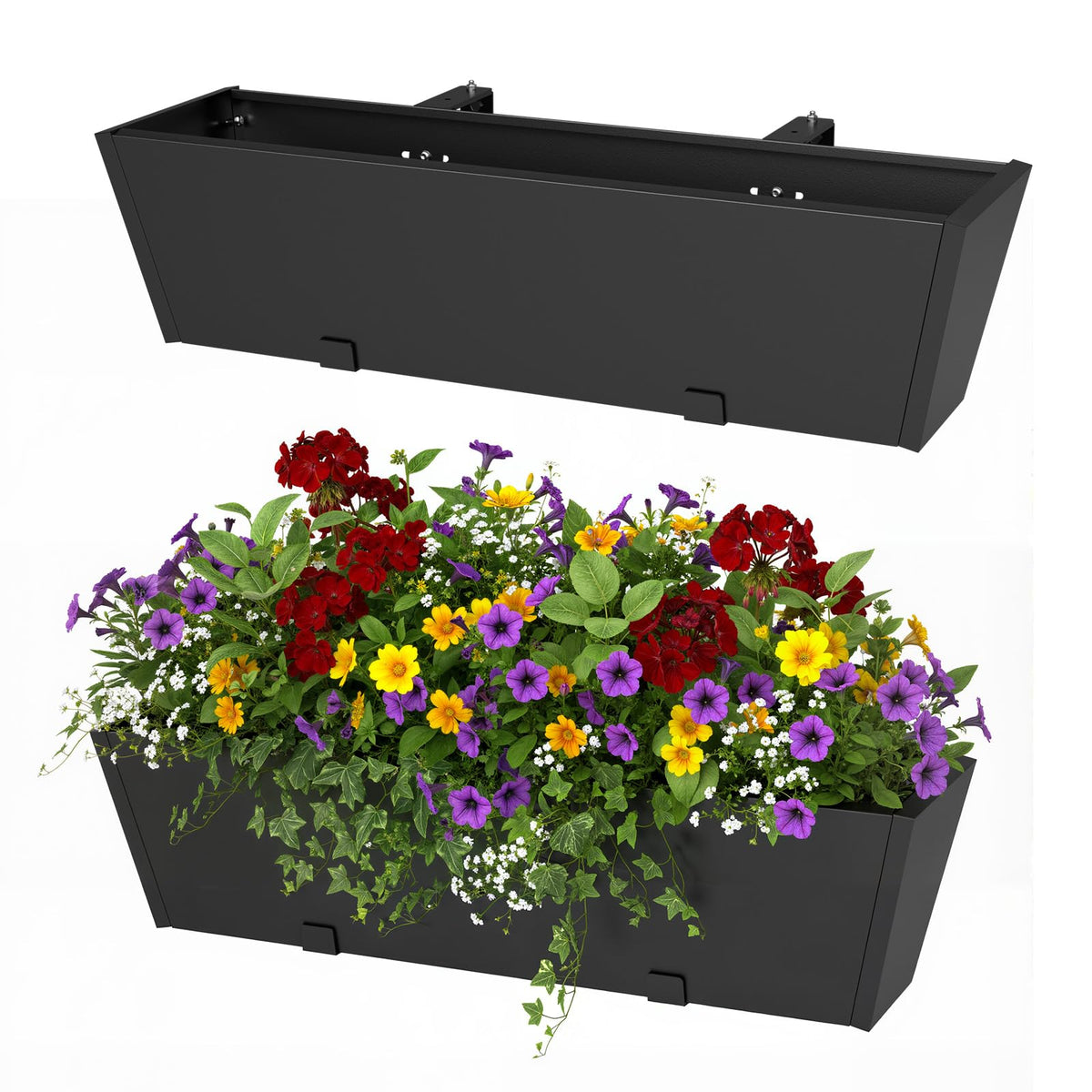 Jasdego railing planter box over-the-rail design saves space while housing vibrant greenery.