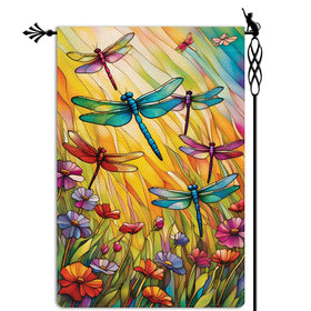 Jauageon dragonfly garden flag front view with double-sided print for outdoors.