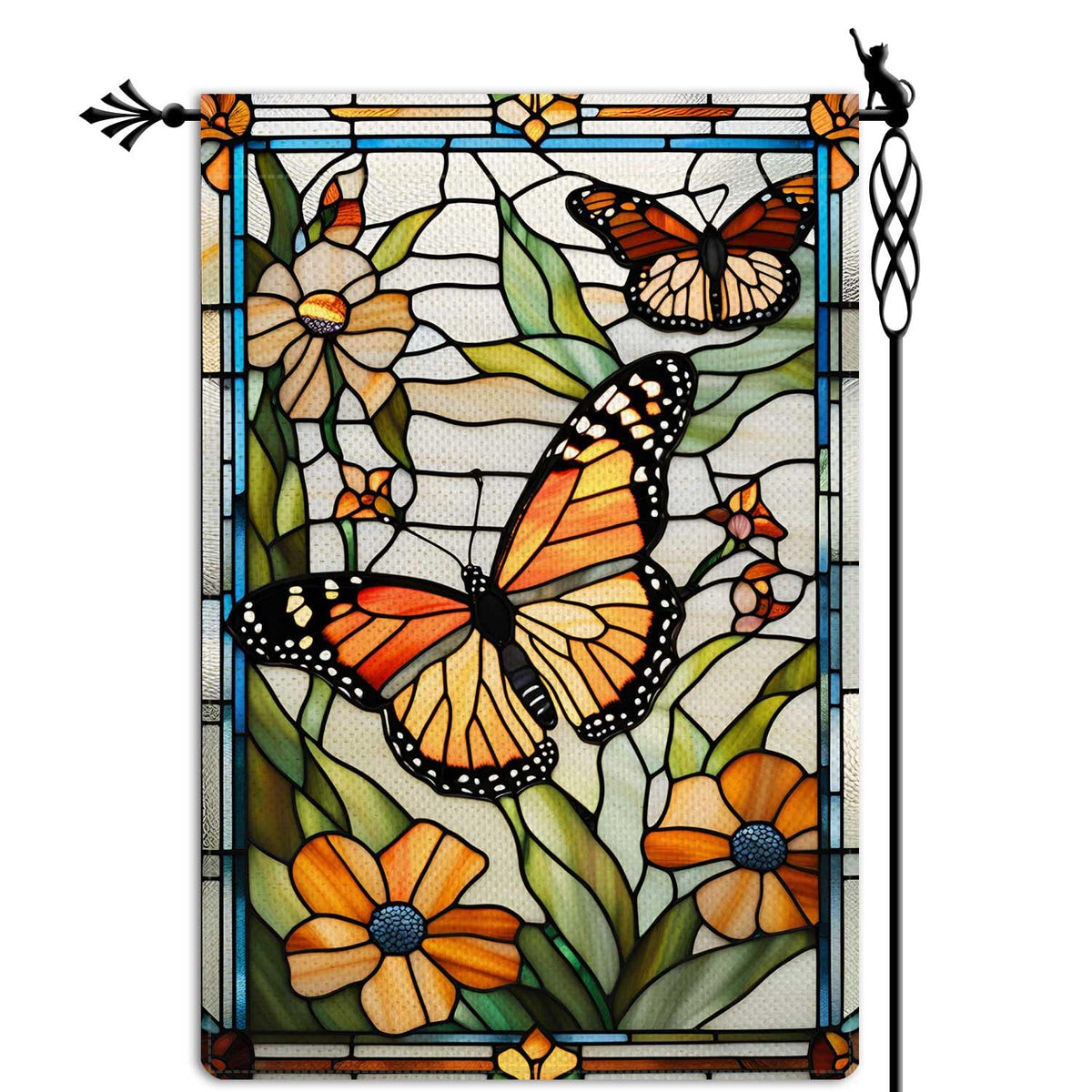 Jauageon Spring Butterfly Garden Flag double-sided design for porch visibility