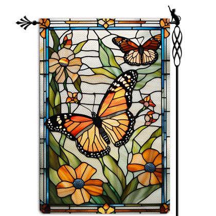 Jauageon Spring Butterfly Garden Flag double-sided design for porch visibility