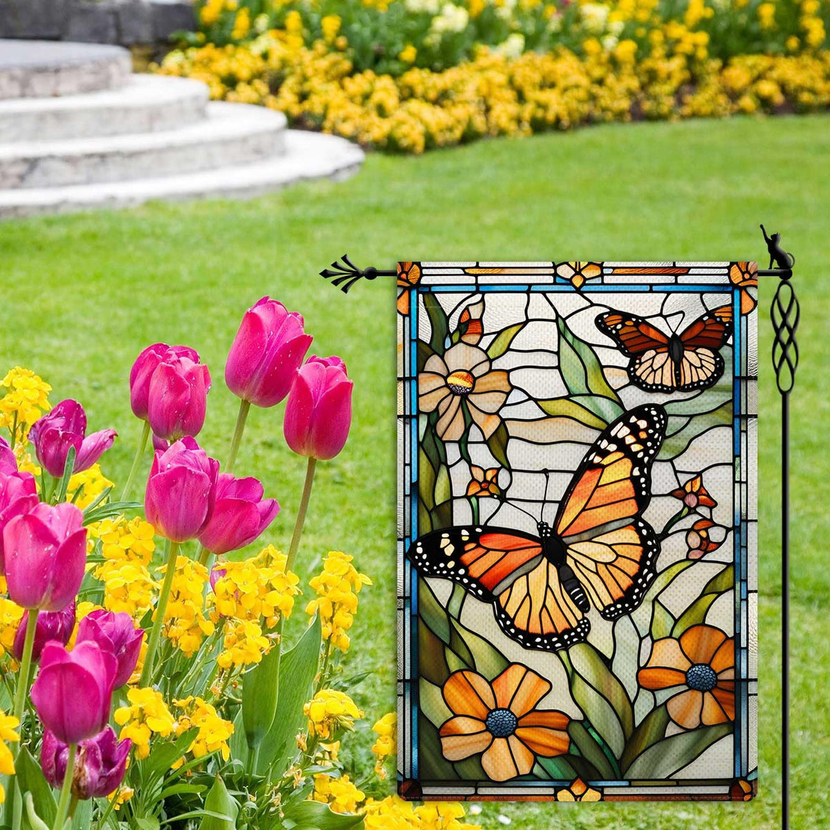 Jauageon garden flag 12.5x18 size shows from both sides for easy viewing