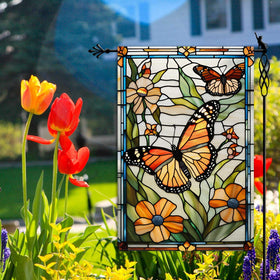Jauageon stained glass style flag brightens gardens with vibrant colors