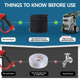 Javneo 50ft hose unfurled for long reach over outdoor surfaces.