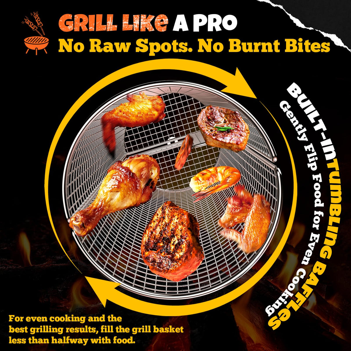 Jawjuly dual mesh panels ensure even browning on grill