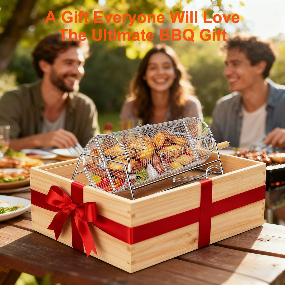 Jawjuly gift-ready grill basket for barbecue lovers suits birthdays or Father’s Day.