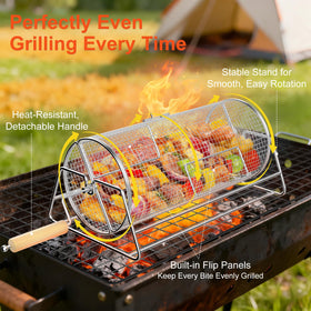 Jawjuly grill basket promotes nesting heat distribution for batch cooking.