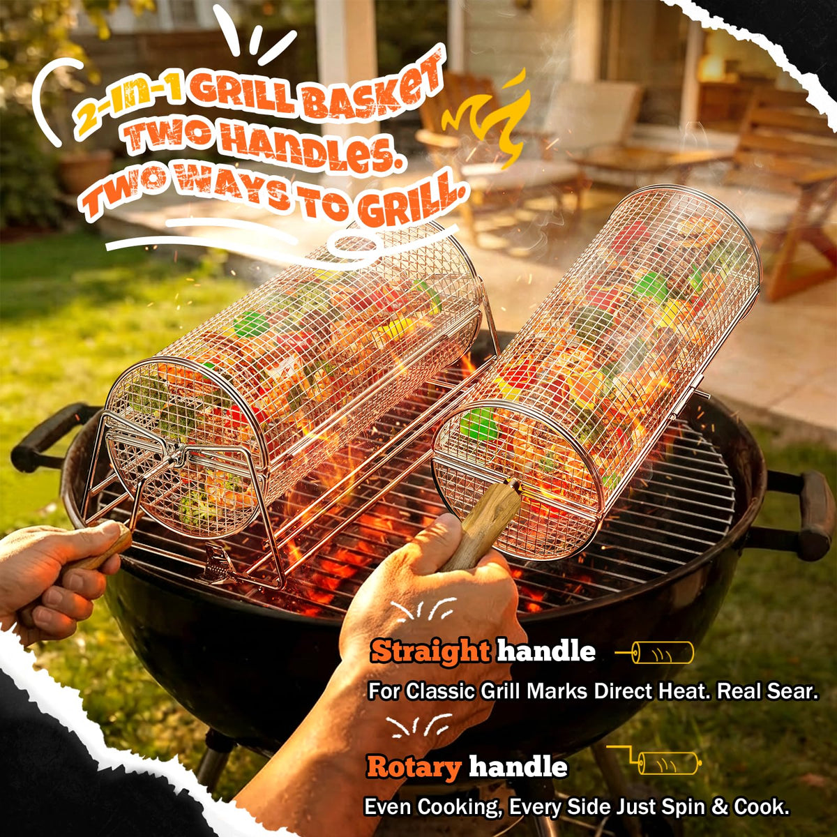 Jawjuly grill basket with removable wooden handles for safe handling