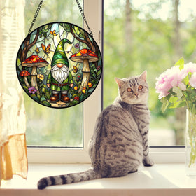 JAWNLITY gnome stained glass suncatcher has a durable metal frame for longevity.