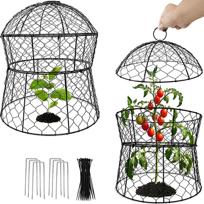 Jawulija garden cloche with metal protector shields plants from wildlife while sunlight passes through.