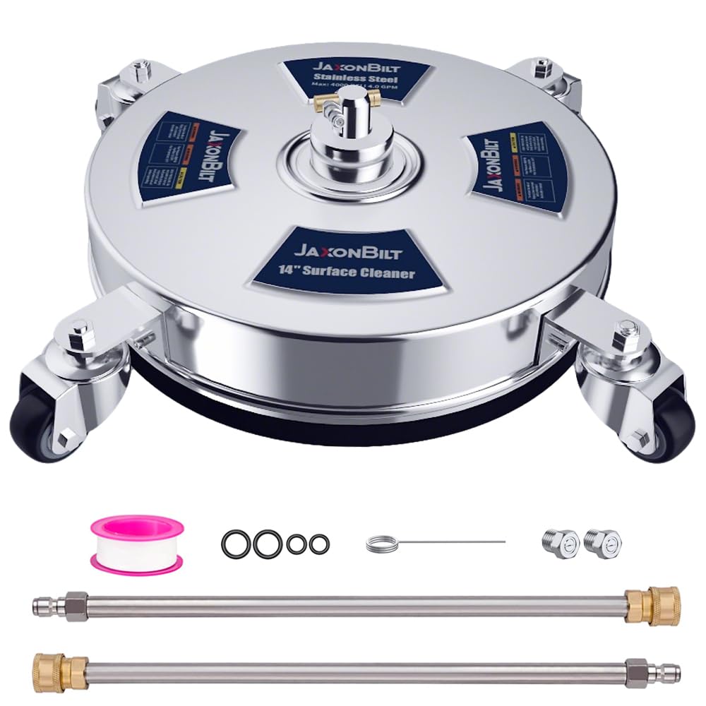 JaxonBilt 14-Inch surface cleaner with wheels for fast driveway and patio cleaning.