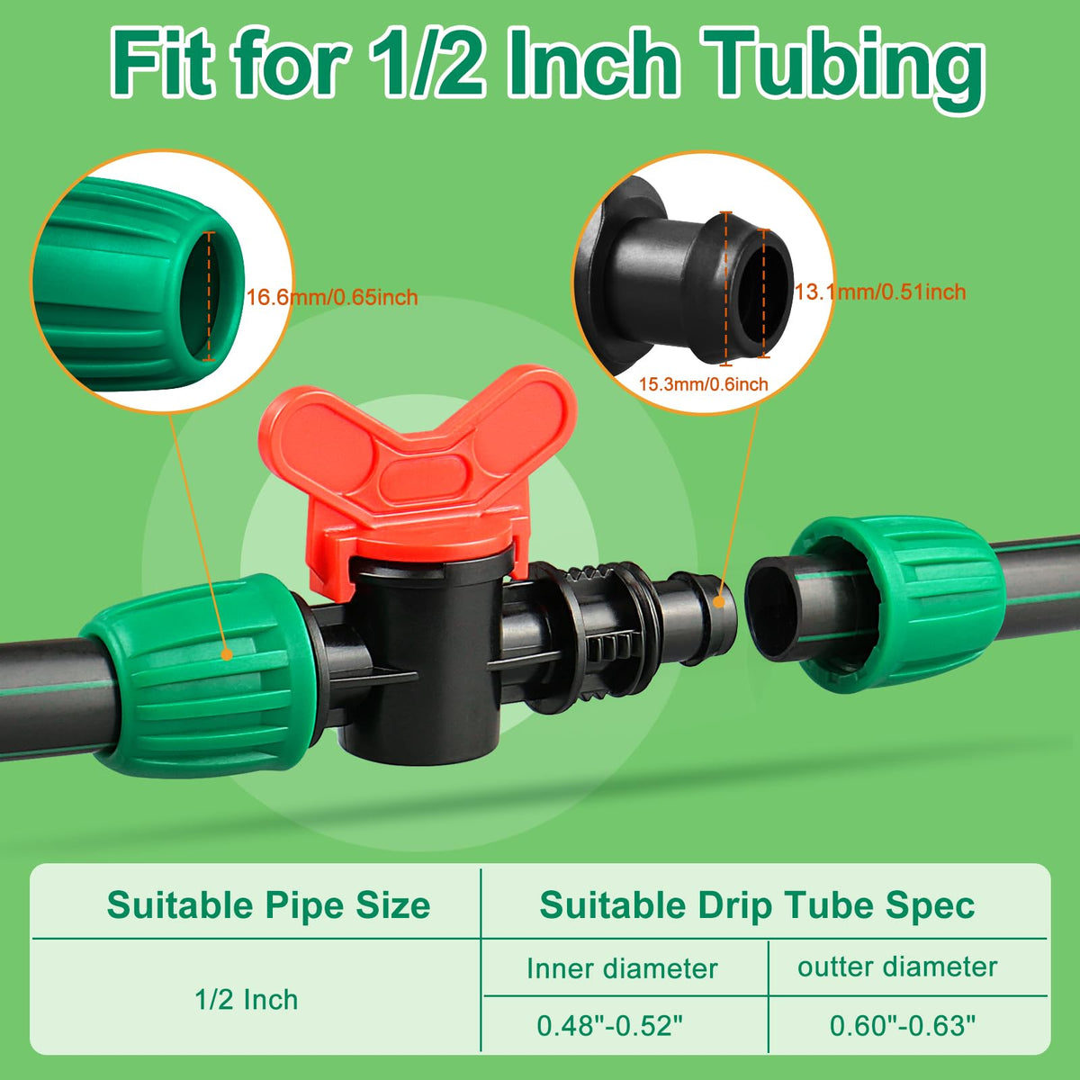 JAYEE 1/2in drip tubing valve connection close-up demonstrates leak-proof grip