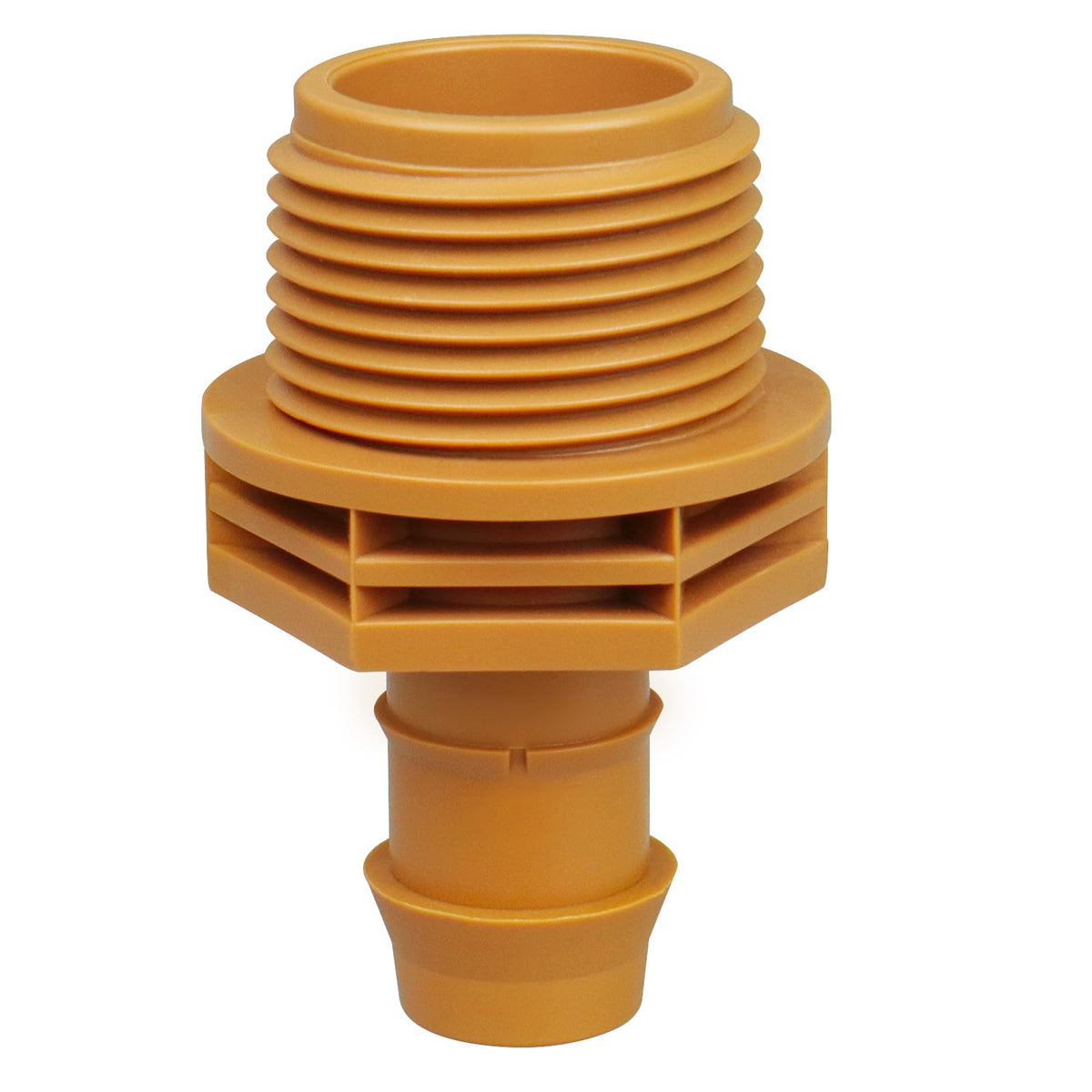 JAYEE 3/4in MPT to 1/2in barb adapter closeup shows leak-proof drip connections