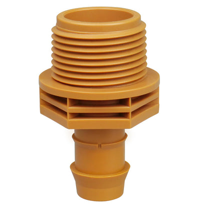 JAYEE 3/4in MPT to 1/2in barb adapter closeup shows leak-proof drip connections
