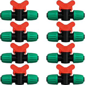 JAYEE 8-pack switch valves close-up showing barbed connection for secure drip lines
