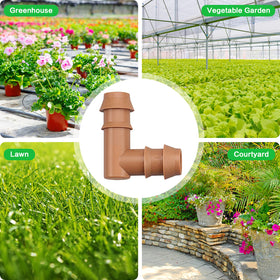 JAYEE barbed elbow enables easy extension of drip lines in flower beds