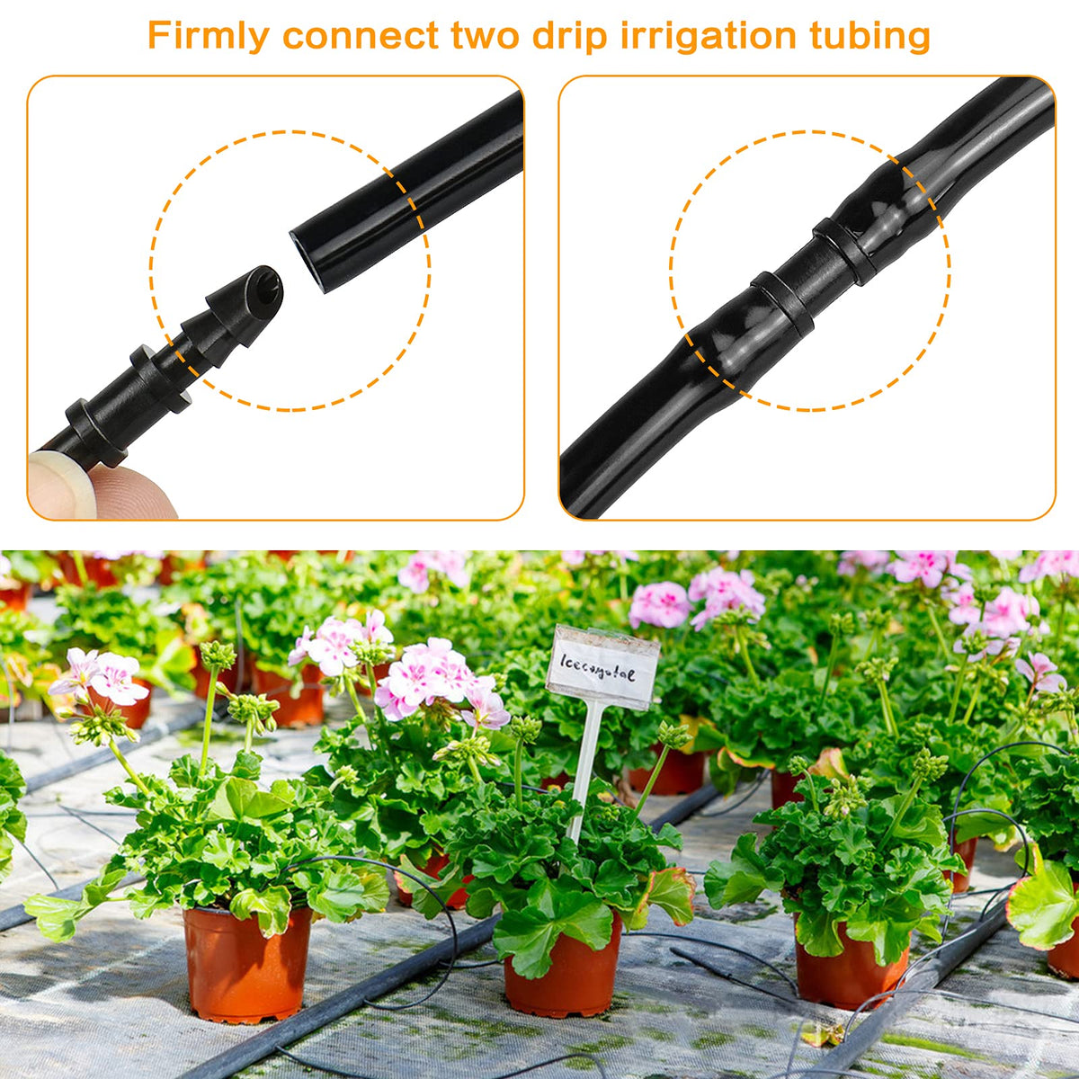 JAYEE irrigation tube-to-tube connector enabling glue-free, quick installations.