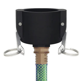 Jayen IBC tote adapter with 2in camlock for easy garden hose connection.