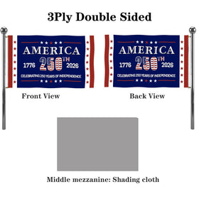 Jayus 250th anniversary flag 4x6 double-sided print with bold graphics.