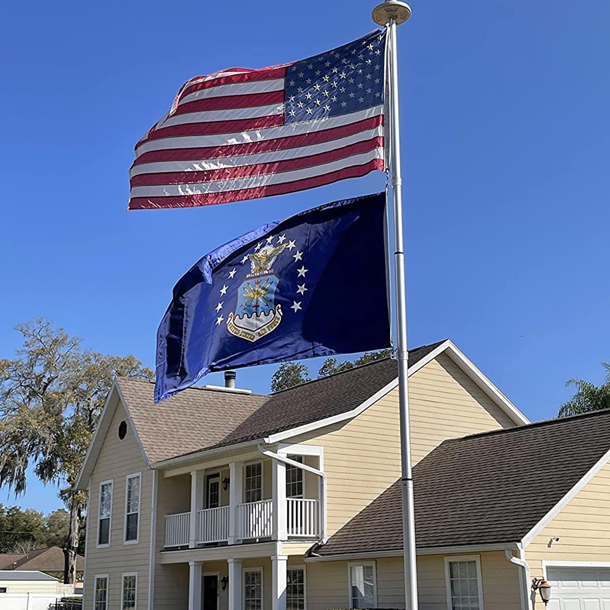 Jayus Blue US Air Force flag outdoors on porch or car mount
