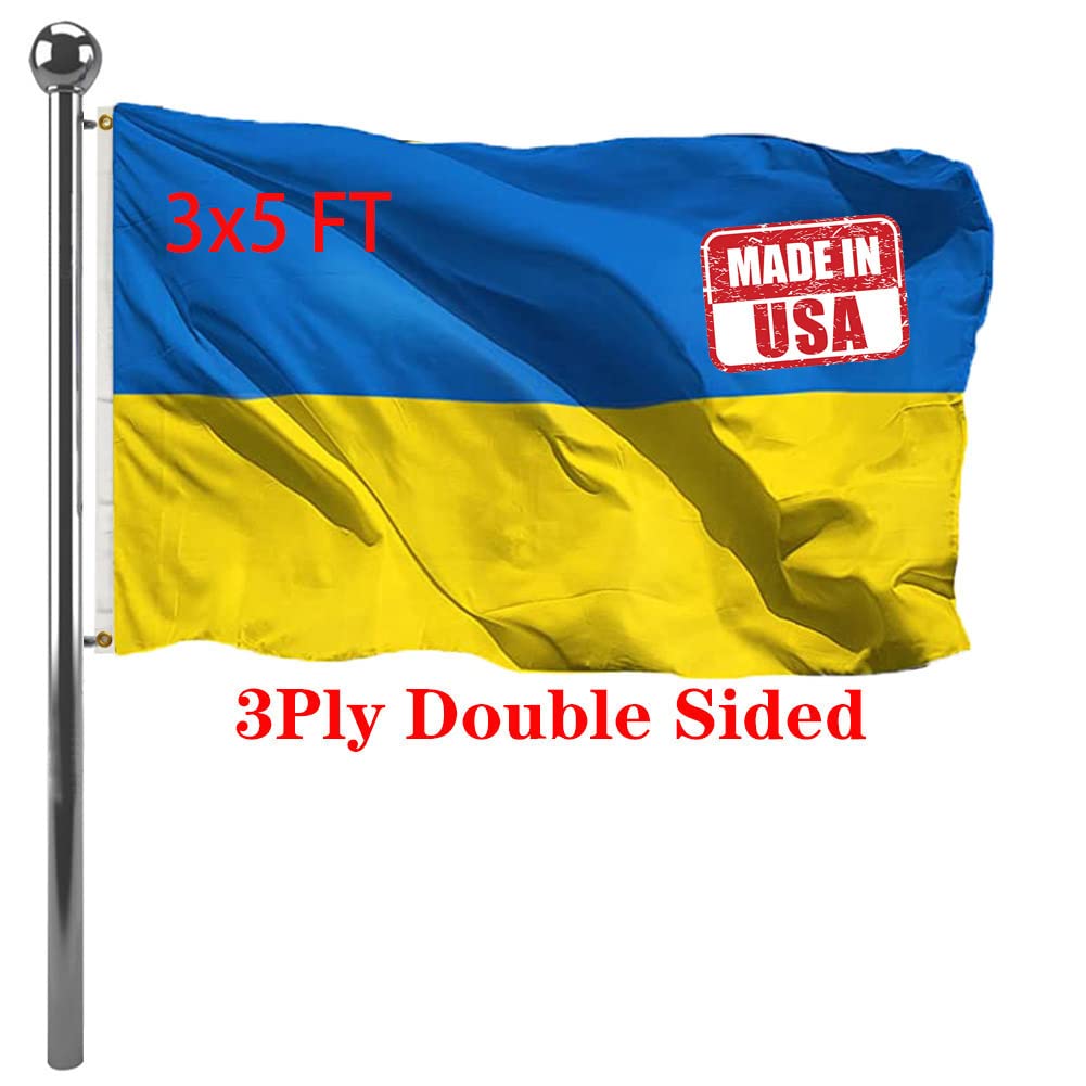 Jayus double-sided Ukraine flag 3x5 in outdoor use with brass grommets for sturdy mounting