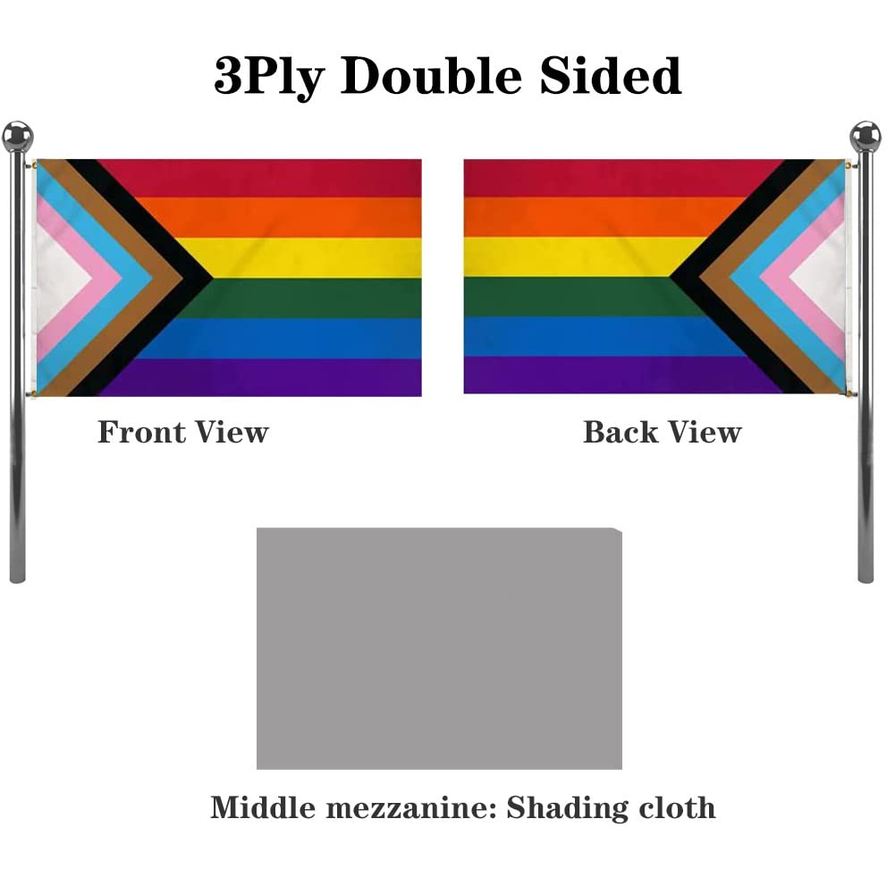 Jayus 3x5 rainbow flag on brass grommets for easy installation.