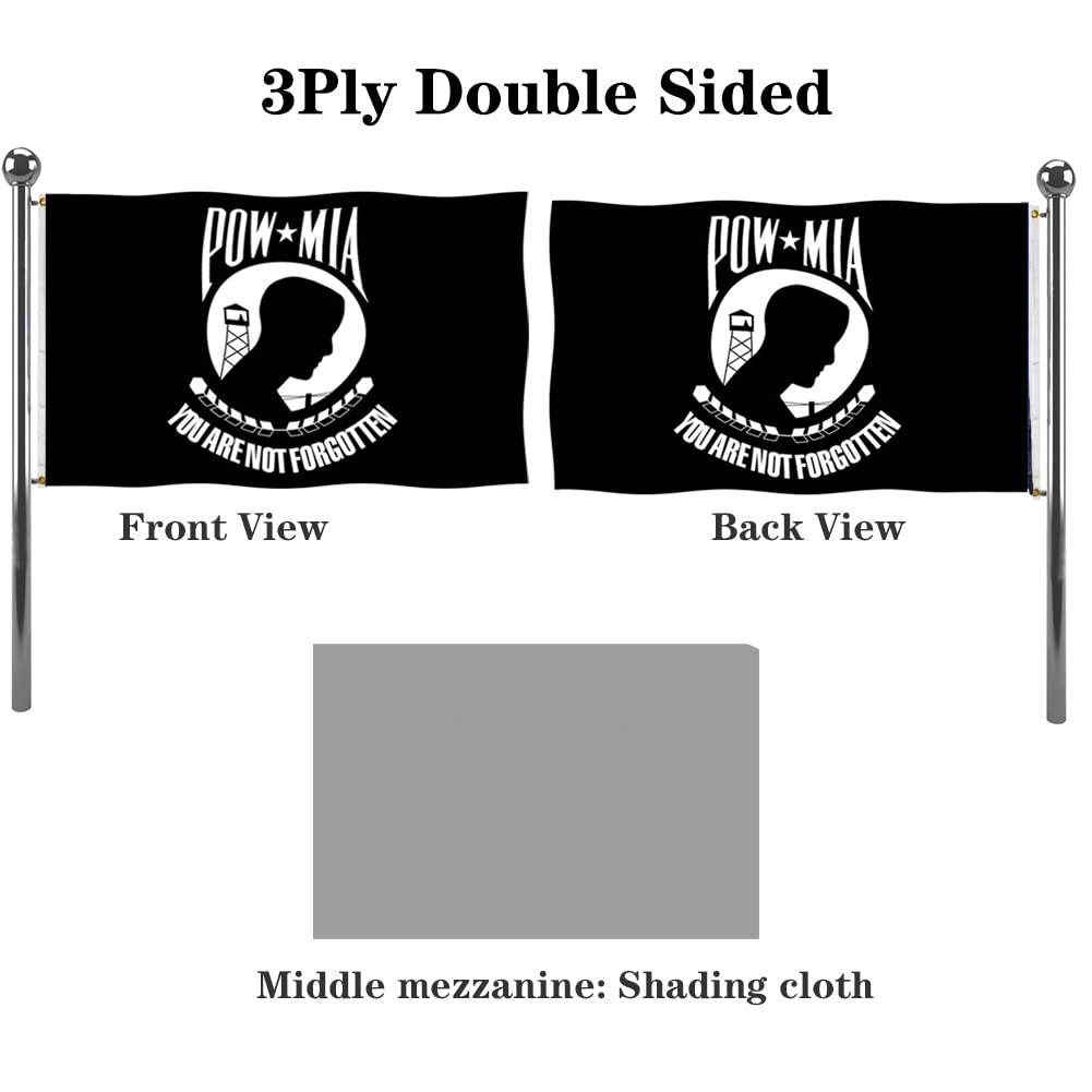 Jayus POW MIA flag back view highlighting double-sided printing.