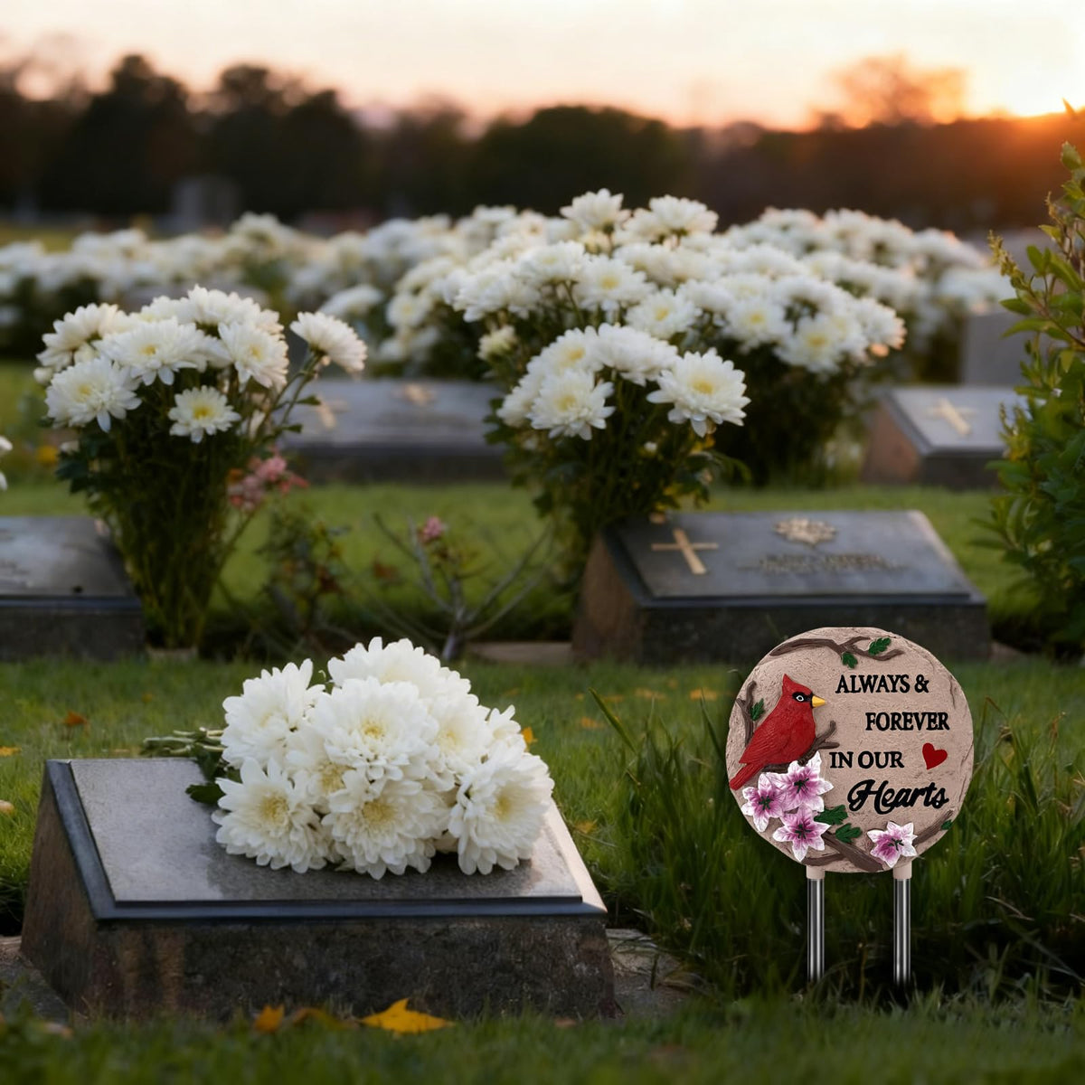 Jazcimdo Weather-resistant Resin Memorial Marker endures sun and rain.