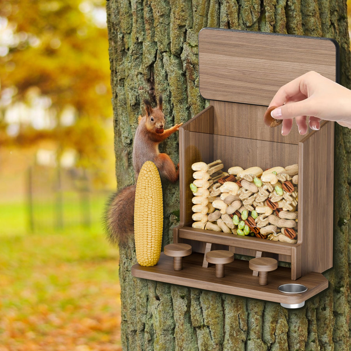 JAZUIHA corn cob holder keeps treats accessible for visiting wildlife.