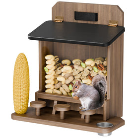 JAZUIHA Squirrel Feeder wooden construction close-up highlighting durable weatherproof build.