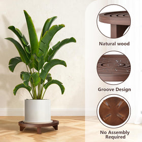 JAZUIHA medium wood round plant stand lifting a mid size pot on a shelf