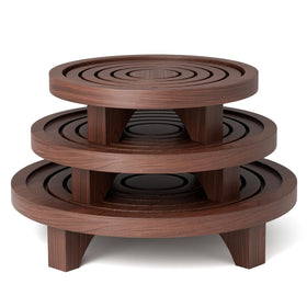 JAZUIHA small wood round plant stand on a shelf for compact display and airflow
