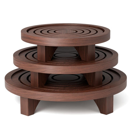 JAZUIHA small wood round plant stand on a shelf for compact display and airflow