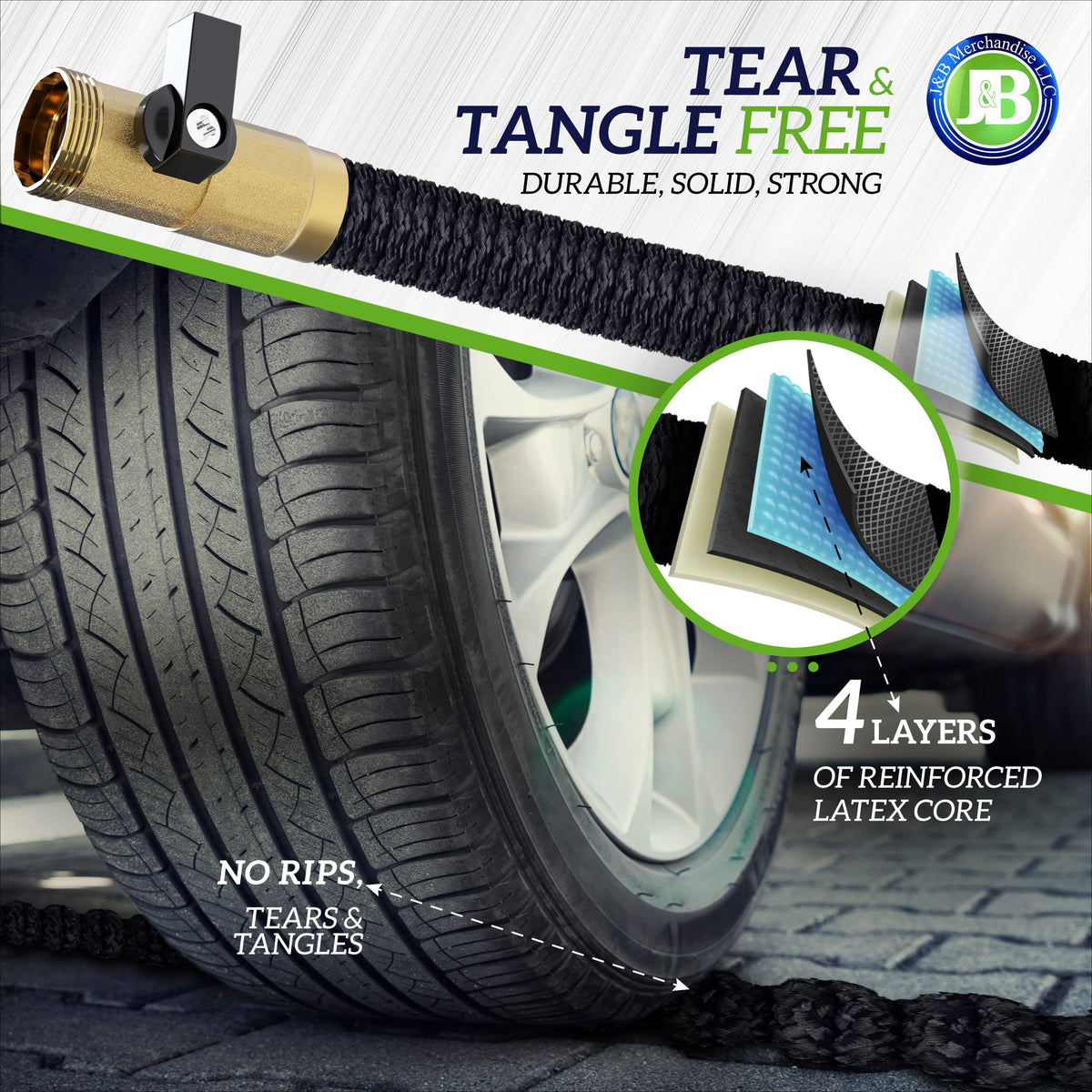 J&B XpandaHose 75ft lightweight design for easy carrying.