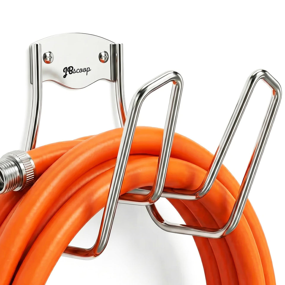 JBscoop garden hose holder on wall mount keeps hoses tidy and accessible