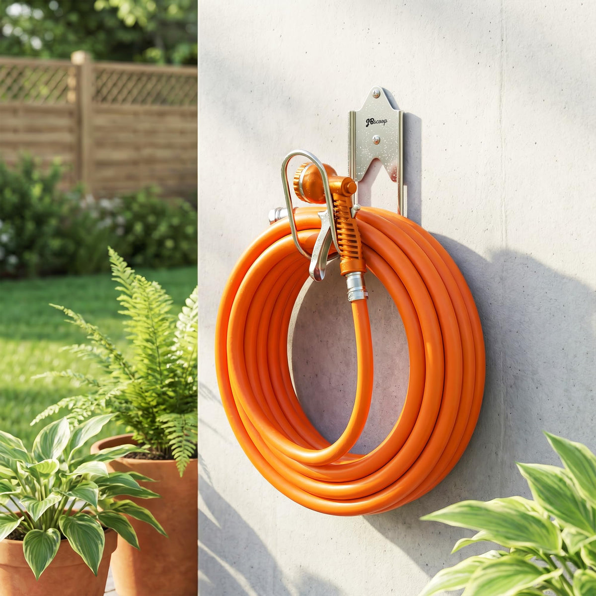 JBscoop heavy-duty wall-mount hose holder shown up close