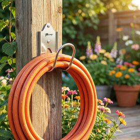 On-concrete wall installation of JBscoop hose holder with included screws