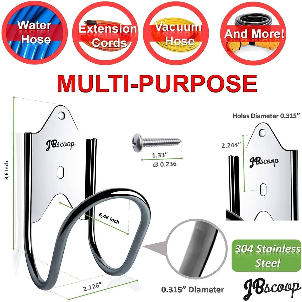 JBscoop hose organizer mounted on wall in a garage